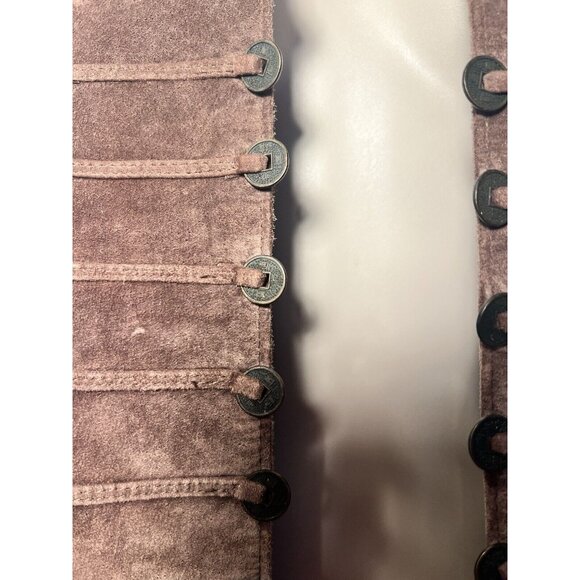 Chicos Sz 2 (12) Brown Suede Leather Jacket Blazer Asian Coin Style Women’s Coat - Picture 3 of 10